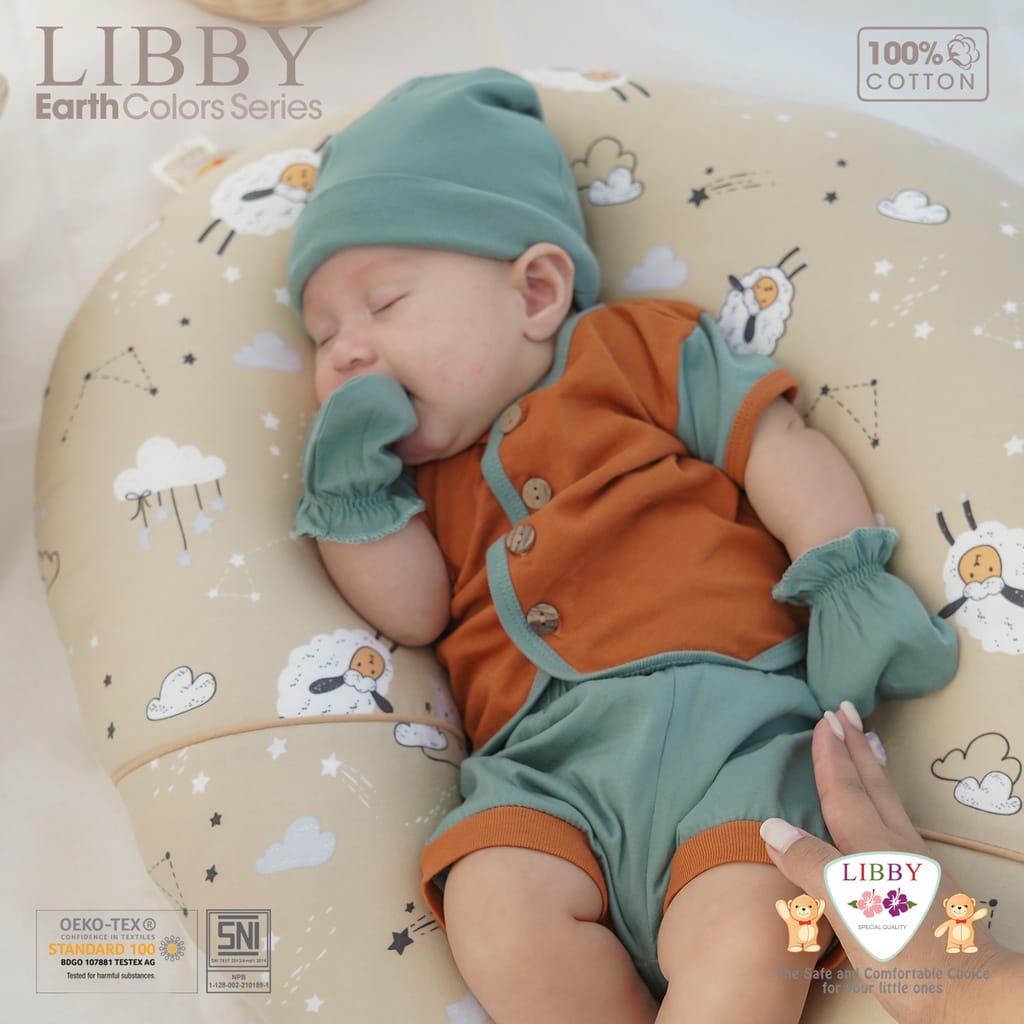 Libby Setelan Baju Bayi Comfy Earth Series Baju Pendek Celana Pendek Libby Baby Size Newborn 0-3 3-6 6-12 Bulan Arevyonlineshop