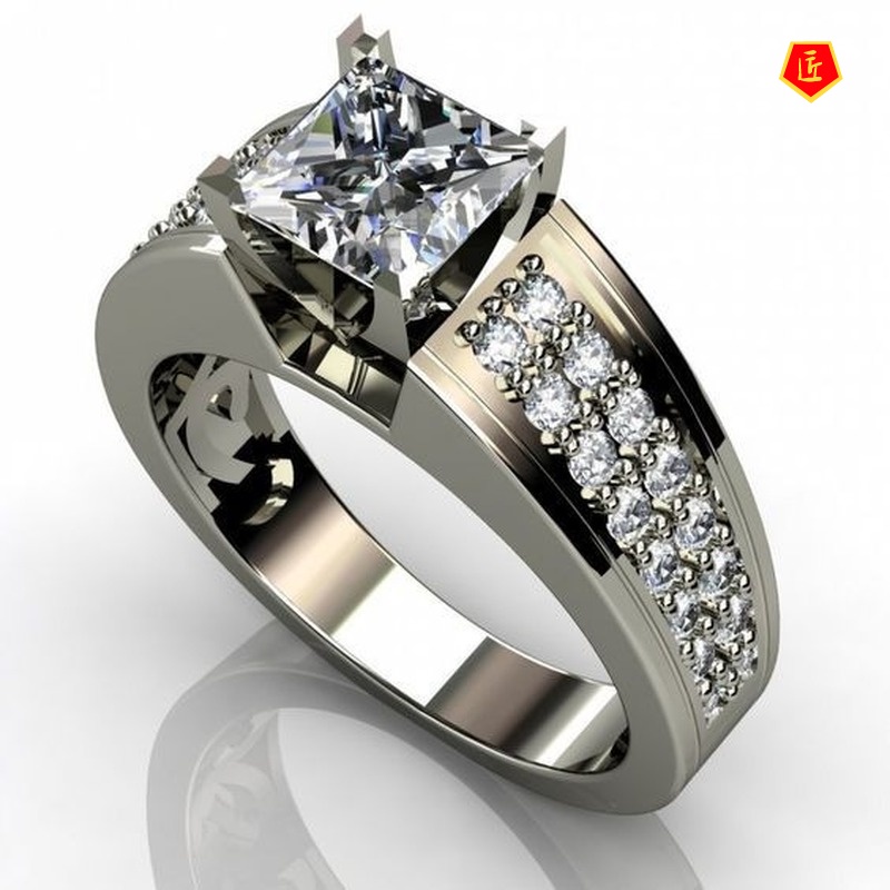 [Ready Stock]Inlaid Square Diamond Ring Stylish and Simple Personality