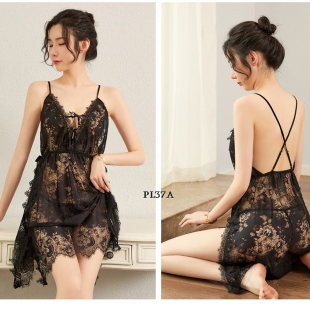 [BISA COD] LINGERIE SEXY BAJU TIDUR SEKSI SLEEPWEAR LACE HITAM PL37A