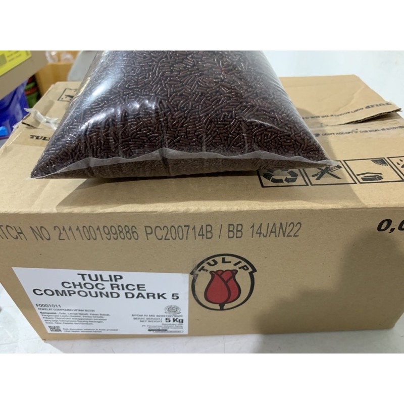 

mesis tulip choc rice compound dark 5kg box meses coklat