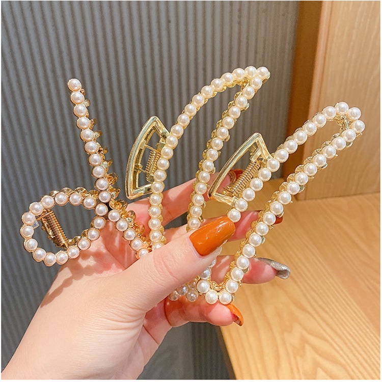 Women Korean INS Fashion Imitation Rhinestone Pearls Big Hair Claw Clip