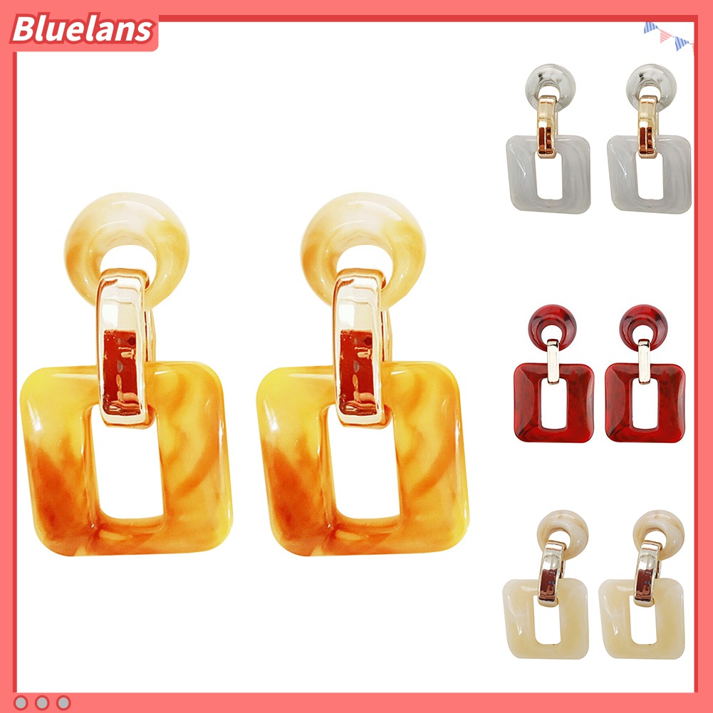 Bluelans Anting Tusuk Gantung Wanita Desain Geometri Bulat / Kotak Hollow Gaya Boho Untuk Hadiah