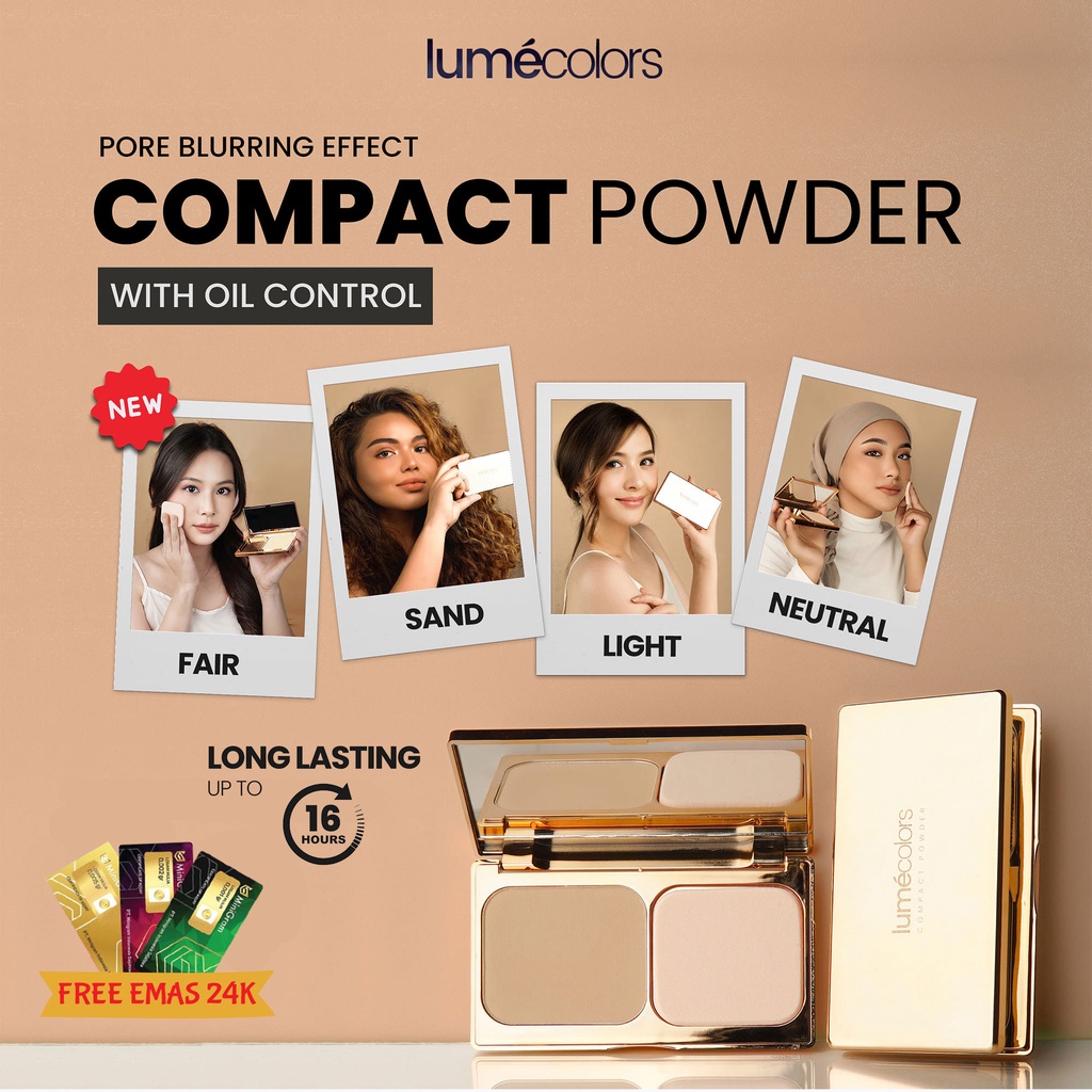 (Free Emas 24k) Lumecolors Bedak Padat Compact Powder Two Way Cake Pore Blurring Effect with Oil Control