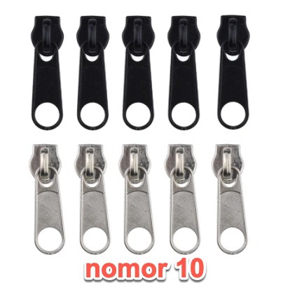 Kepala Resleting TIMUN UNUTUK REL PLASTIK Besar No 10 Hitam DAN NIKEL HARGA = RP 580/PCS /MIN 100PCS