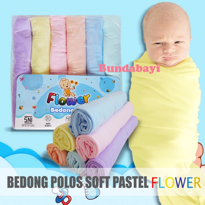 Bedong Bayi Polos Soft Pastel Isi 6 Pcs