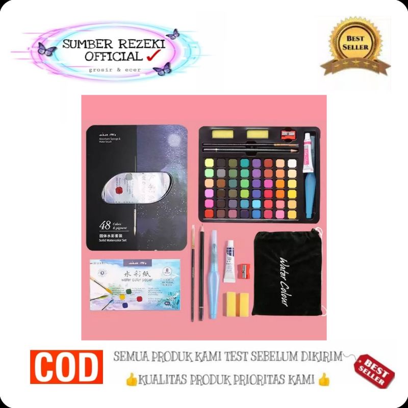 

SR - Watercolour Water color Best seler set alat Lukis set cat air padat warna terang 36 pcs warna / 48 pcs warna