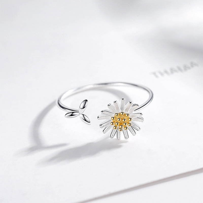 Cincin Kasual Ring Daisy Daun Imut Baru Versi Korea Pembukaan Perhiasan Rings Women Jewelry Accessory