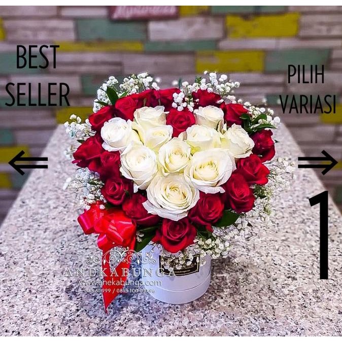 

[COD] Flower Box Bentuk Love Bunga Mawar Asli Kotak Hati Fresh Rose Flower [COD]