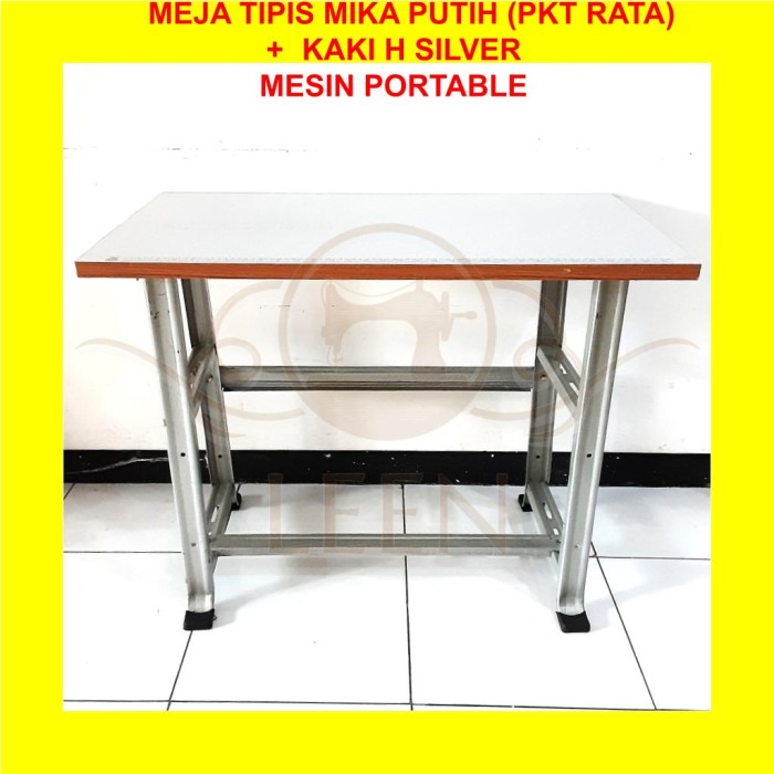 Meja &amp; Kaki SET Mesin Jahit Portable TIPIS MIKA PUTIH - H Silver LEEN