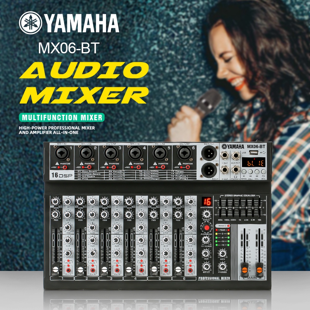 [Asli]  MX06BT mixer profesional 6-channel built-in EQ 16DSP Bluetooth/USB/PC/MP3 playback mode EQ/alat perekam built-in peralatan pencampuran peralatan live DJ