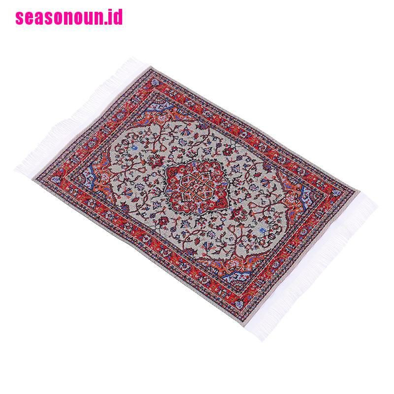 Seasonoun Mainan Miniatur Karpet Tenun Motif Bordir Bunga Untuk Aksesoris Rumah Boneka 1: 12