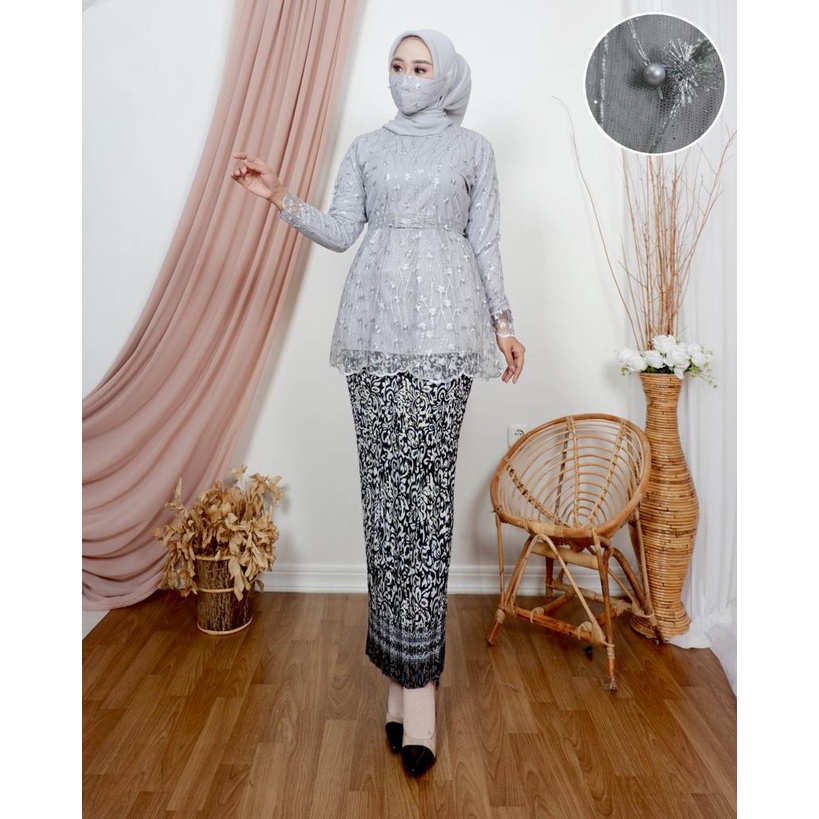 ( TERLARIS ) SETELAN KEBAYA TUNIK BROKAT / SETELAN TUNIK PESTA CANTIKA / SET TUNIK + ROK BATIK PLISK