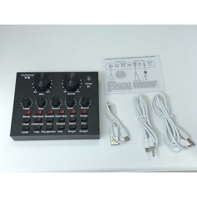 Bluetooth Audio USB External Soundcard Broadcast Mic V8S