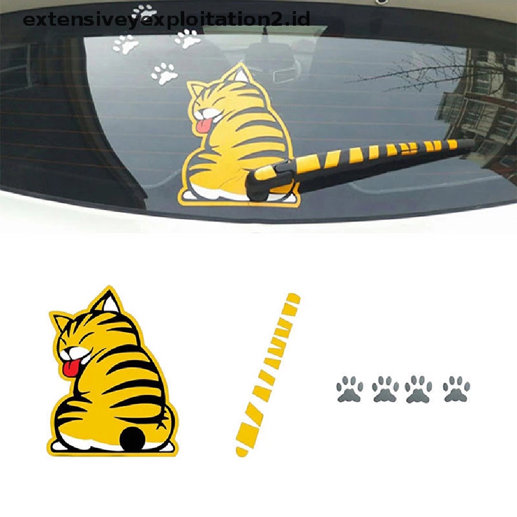 Stiker Wiper Belakang Mobil Motif Kartun Kucing 3d