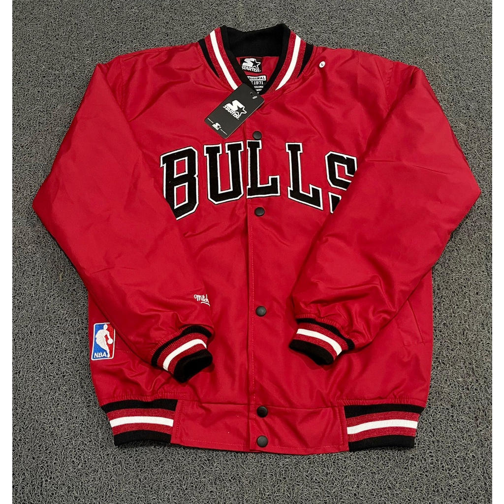 Jaket Varsity Chicago Bulls Mitchells Ness Tag &amp; Label Bordir Basket Jacket