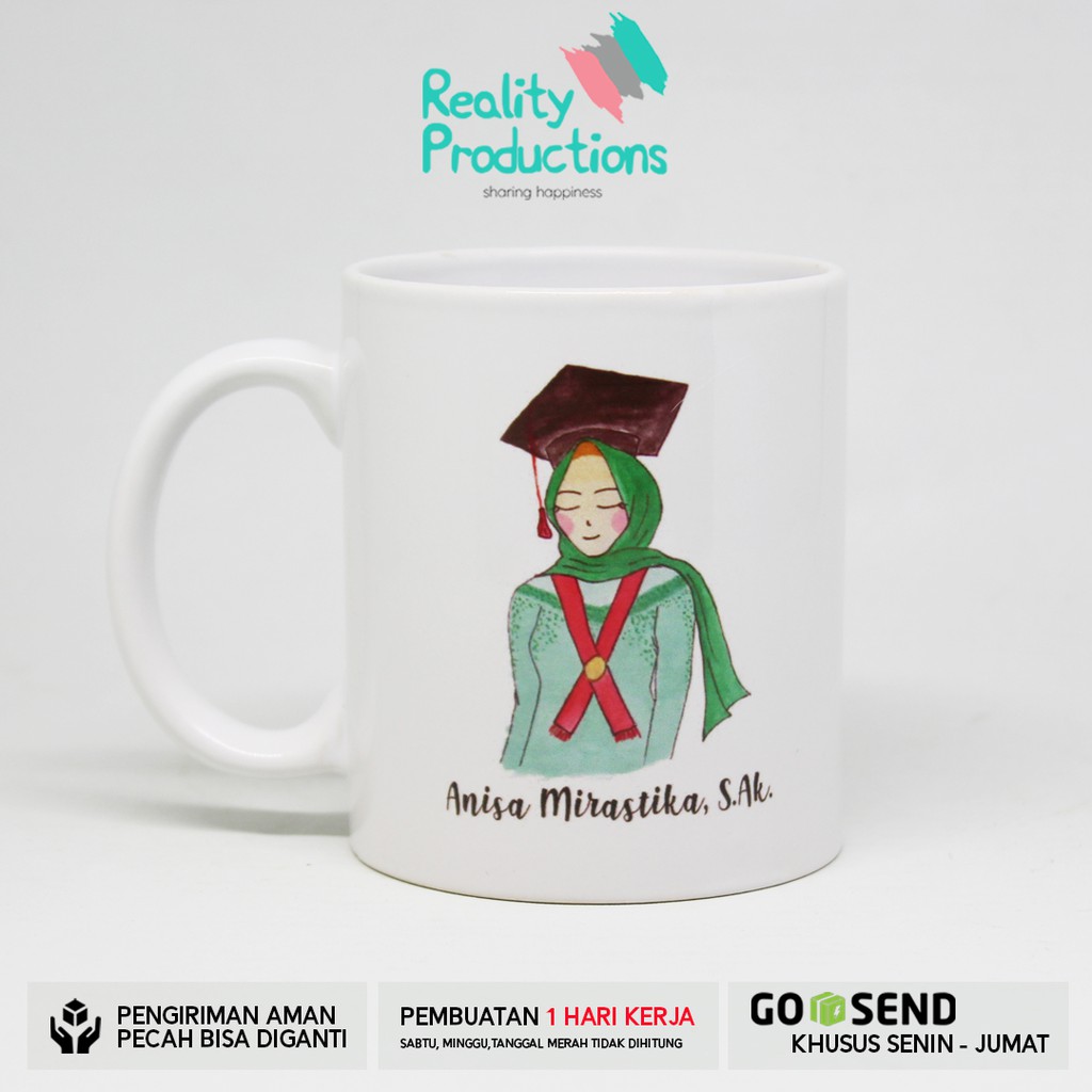 Kado Wisuda Mug Graduation Doodle Wanita Kebaya  Hijab 