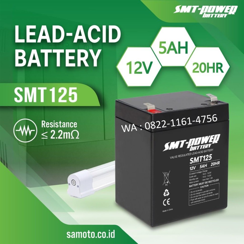 Battery Aki SMT125 12v 5ah VRLA Kering MF SLA Baterai UPS SMT-Power