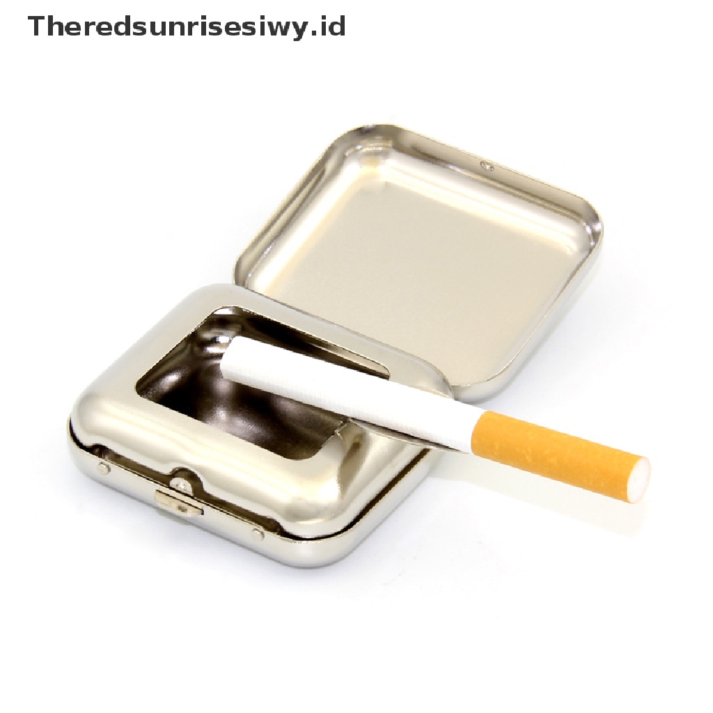 # Alat Rumah Tangga # Asbak Rokok Portable Bentuk Kotak Bahan Stainless Steel Dengan Tutup