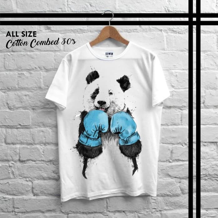 Tshirt Panda  Baju Kaos Distro Pria Panda Polos Putih Pendek Slimfit