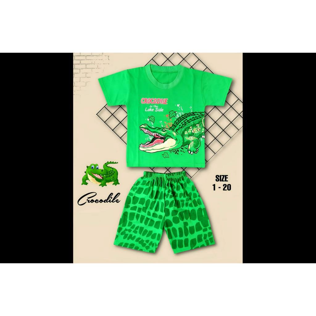 SETELAN BAJU ANAK BUAYA CROCODILE HIJAU UNTUK ANAK 2-10 TAHUN