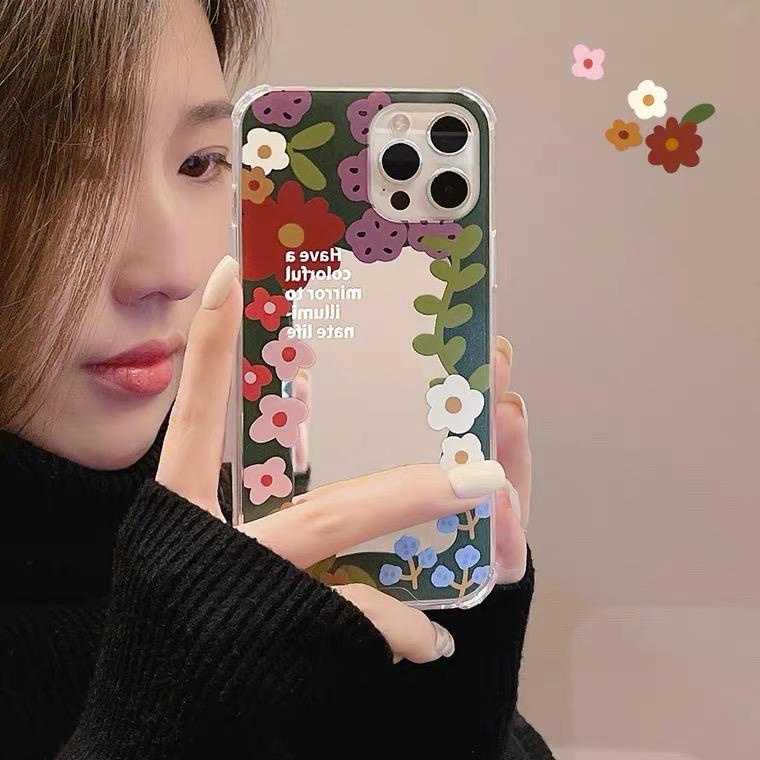 [TPC] Mirror Phone Case COLOURFUL &amp; BLACK FLOWER IPHONE 6 6S 7 8 PLUS X XS MAX XR 11 12 13 PRO MAX Casing Cermin HP IP027