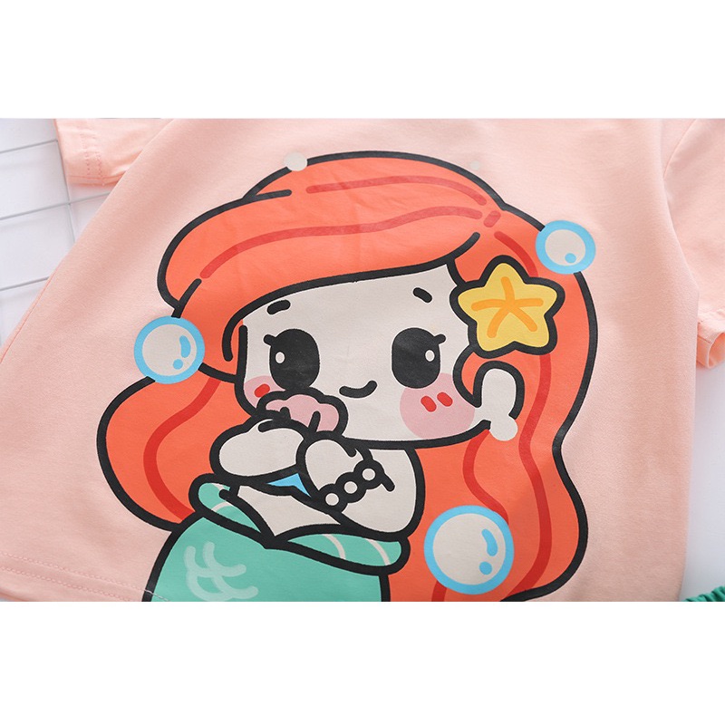 Setelan Anak Perempuan Kaos dan Rok Tutu Princess Frozen Elsa Mermaid Snow White Import Premium