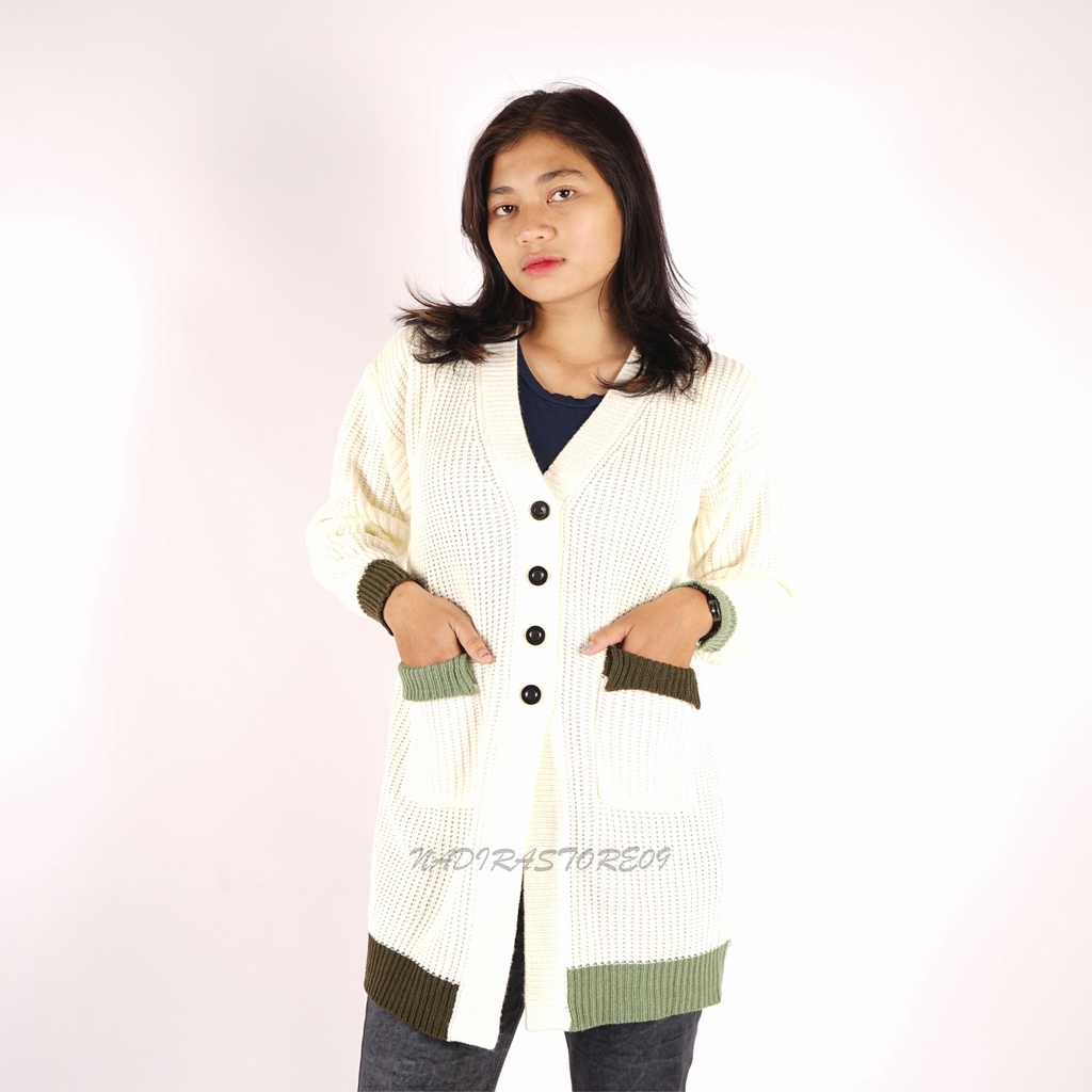 CARDIGAN RAJUT LONG KANCING SAKU OFF WHITE SUPER PREMIUM