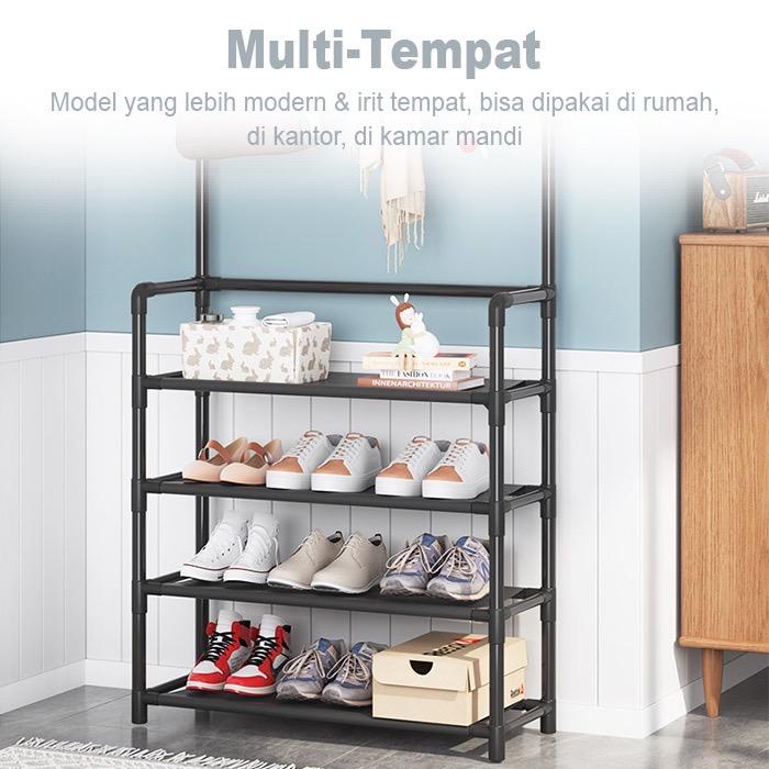 Stand Hanger / Rak Portabel Multifungsi / Topi Baju Tas Jaket Sepatu Buku / Rak 4 Susun