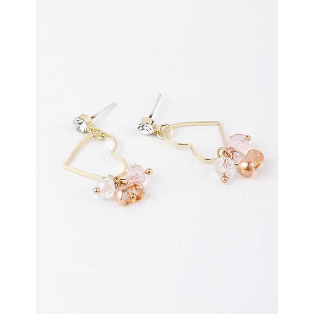 LRC Anting Tusuk Fashion Golden Crystal Love Pierced Earrings D98400