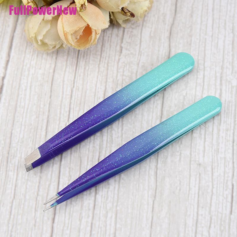 (Full) 2pcs Pinset Stainless Steel Ujung Miring Untuk Mencabut Alis