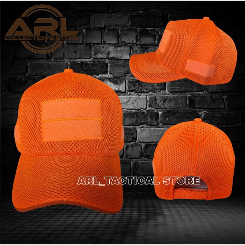 topi double mess polos hitam - hijau army - cream tua - orange - merah - biru - topi jaring tactical velcro