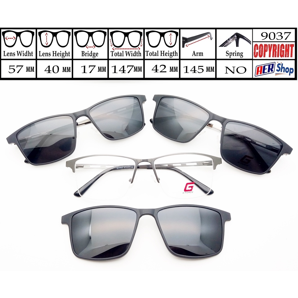 frame kacamata minus original G-FORCE clip on kacamata sport minus - 9037-Silv Black