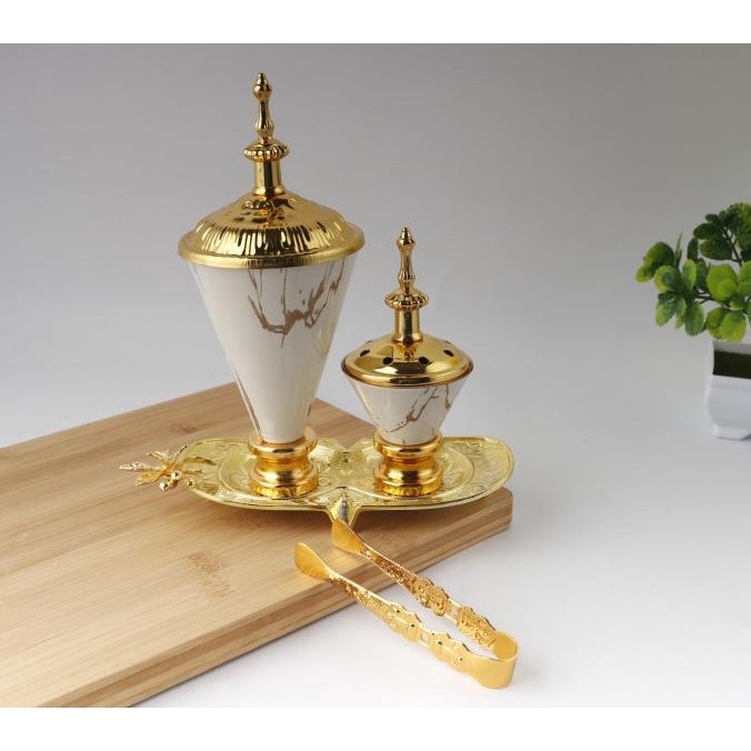 Tempat Bakar Dupa Arab Style Twin Set Luxury Logam Keramik