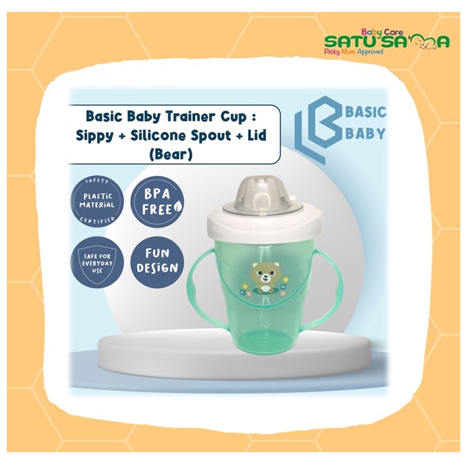 BASIC BABY TRAINER CUP SIPPY SILICONE SPOUT + LID