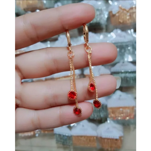 Anting Jurai permata merah mewah permata gold perhiasan wanita terbaru