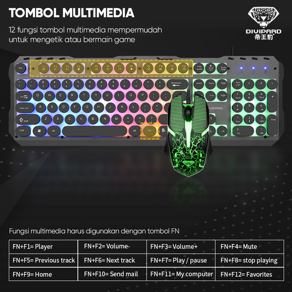 Keyboard Plus Mouse Gaming GMK-40 Model Kabel USB 2.0 Divipard Plus LED Bahan Metal