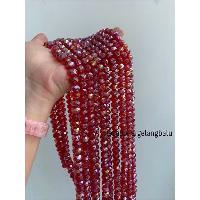 Crystal Ceko 12mm RED QUARTZ MERAH beads manik donat rondelle grosir bahan kalung gelang anting strap mask kerajinan tangan craft citayam fashion week etink vintage elegan bali manik crystal