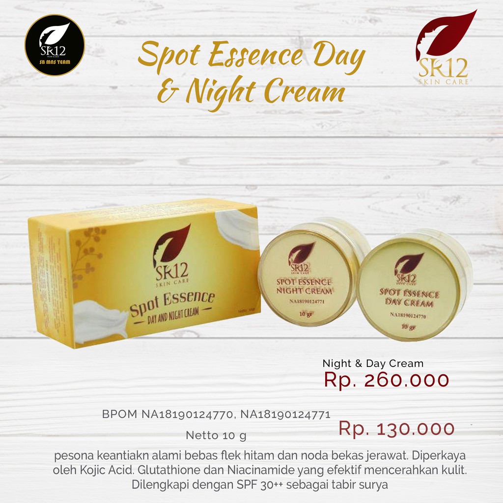 

TUMPAS BEKAS JERAWAT , FLEK HITAM & NODA WAJAH ..!! SPOT ESSENCE DAY & NIGHT CREAM SR12 STANDAR BPOM