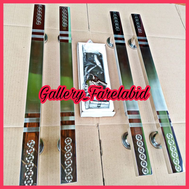 Handle Pintu Rumah Stainless Steel 1 Meter Set Kunci Gagang 100 Cm Pegangan Tarikan Pintu Kupu Tarung 80 Cm Minimalis