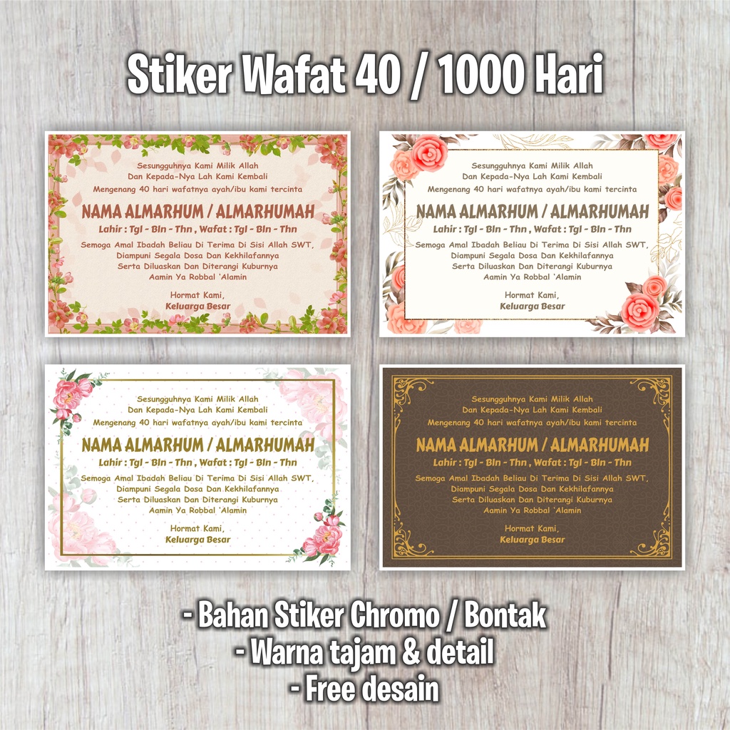 

stiker memperingati 40/100/1000 wafat / meninggal