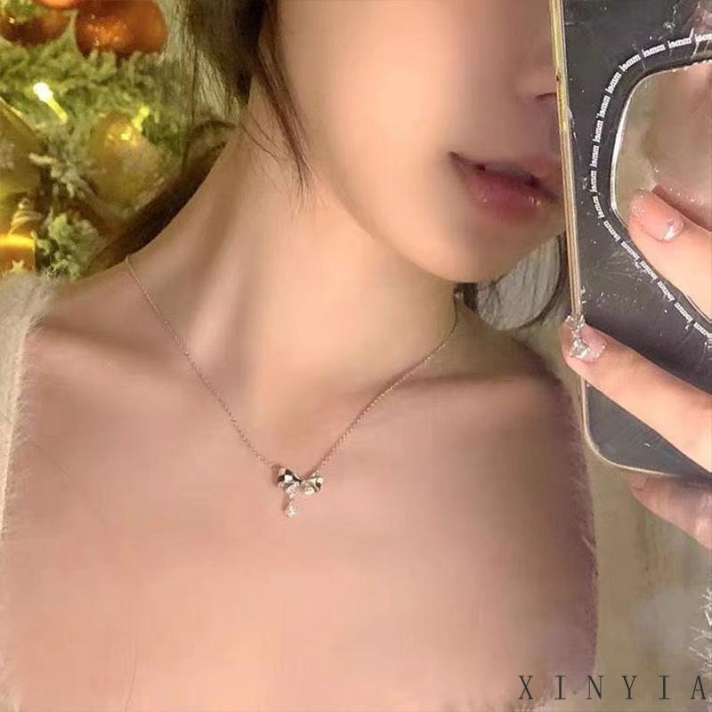 【COD】Kalung Rantai Wanita Liontin Papan Catur Hias Pita