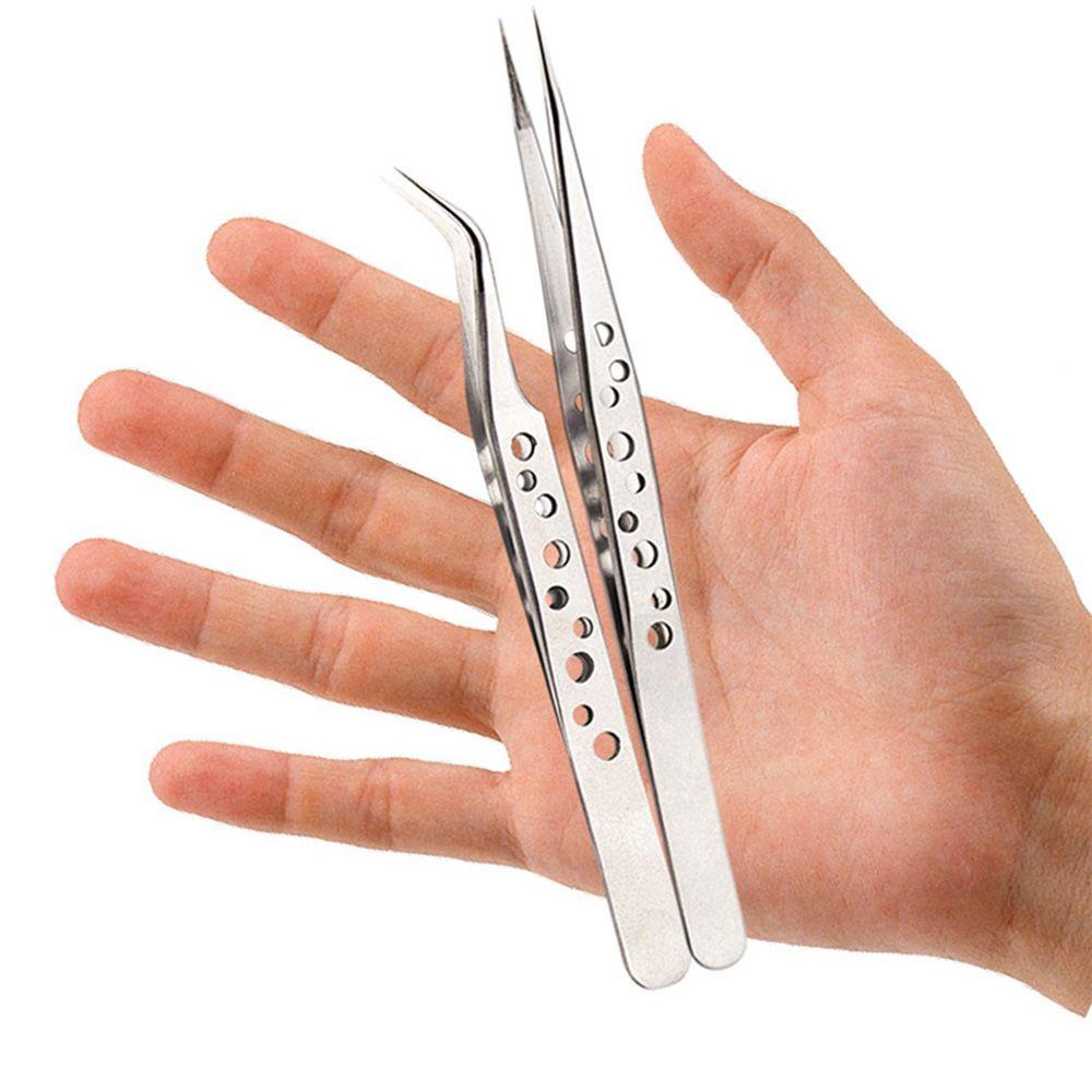 Top Eyelash Tweezer Alat Klip Nippers Lurus Stainless Steel Baru