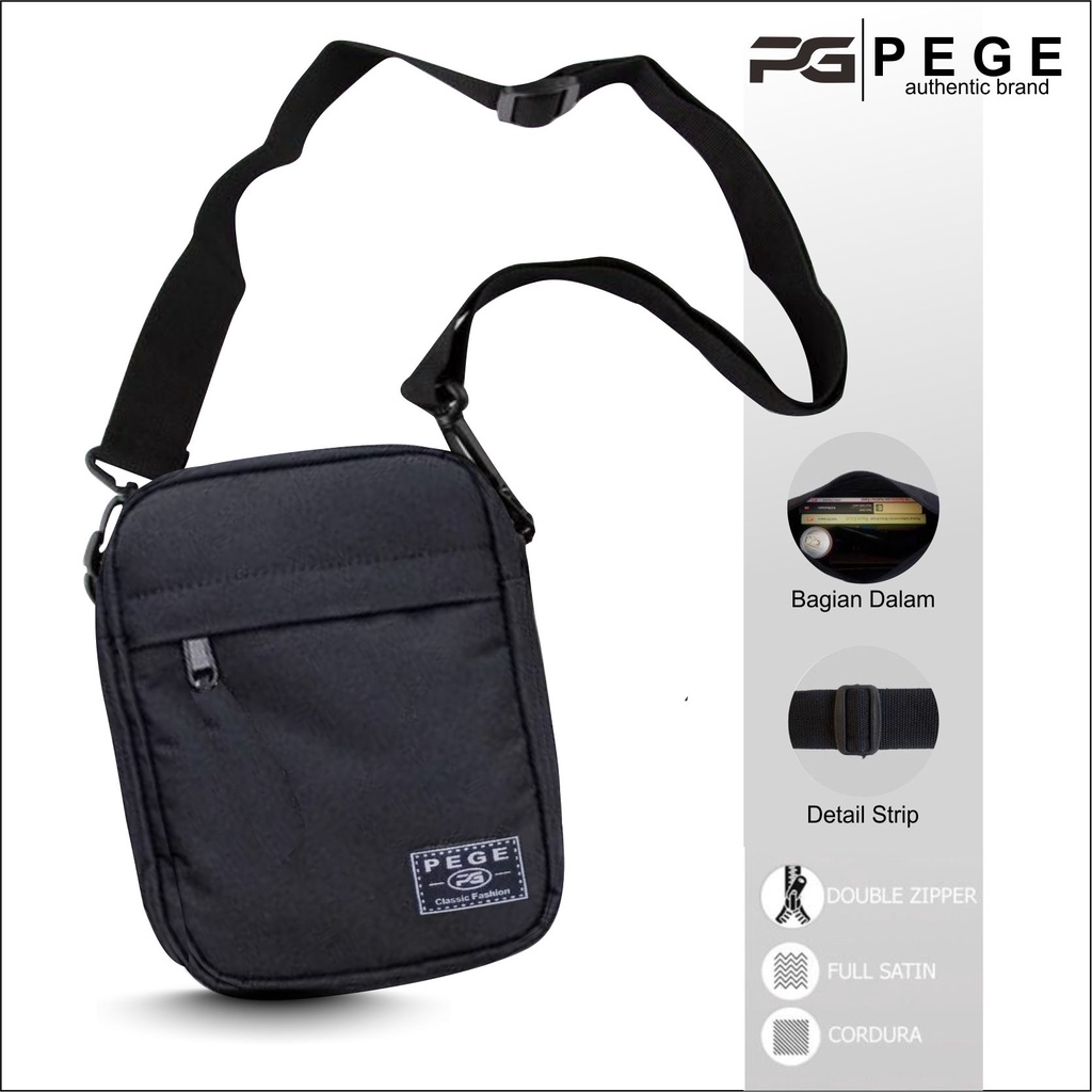 Tas Selempang Pria Kasual Polos Hitam Slempang Cowok Keren Slingbag Bahu Pria - PG - 8864