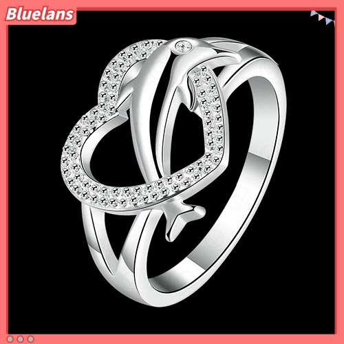 Bluelans Women 925 Silver Plated Dolphin Heart Finger Ring Jewelry Charm Prom