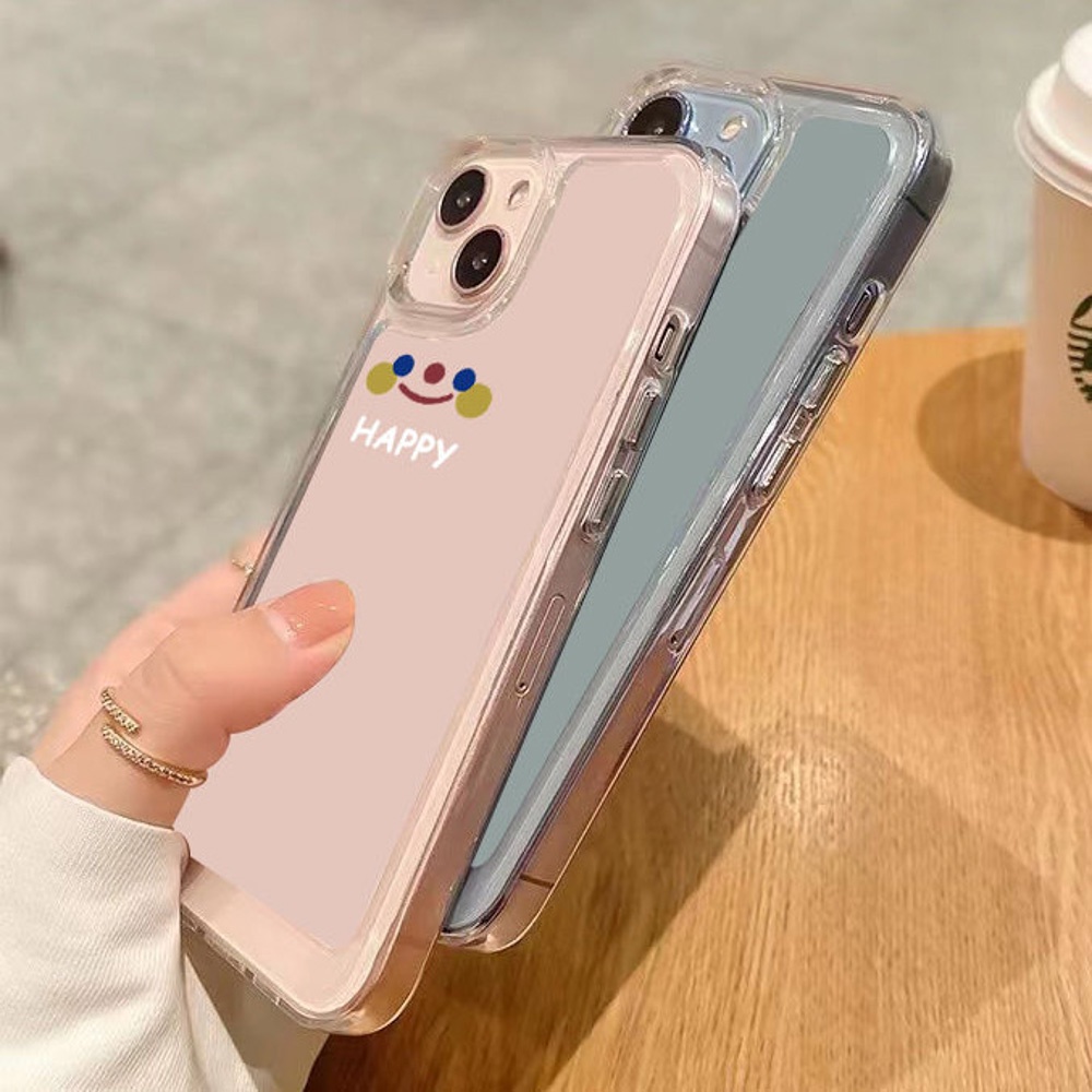 Casing Softcase iPhone 13 11 12 Pro Max X XR XS Max 7 8 Plus SE 2020 Transparan Motif Happy Smile 2022