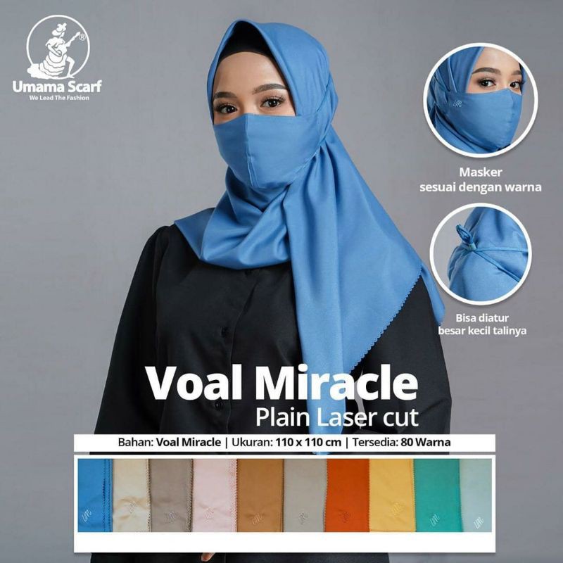 VOAL MIRACLE PLAIN MASKER Hijab Polos Masker By Umama Scarf Warna Random