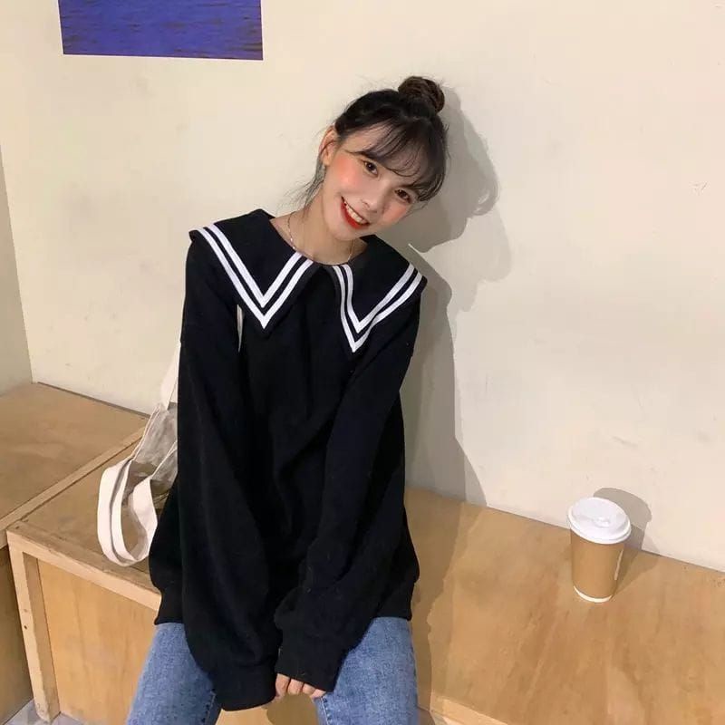 jaket sweater Crewneck oversize pakaian wanita Korean Style PULMA SWEATER Bahan Fleece Terbaru