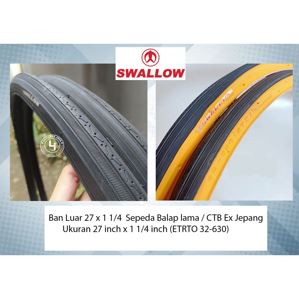 Ban luar sepeda ukuran 27 Balap ( 27 x 1 1/4) Sepeda Balap Lama CTB Jepang. SWALLOW DELI TIRE