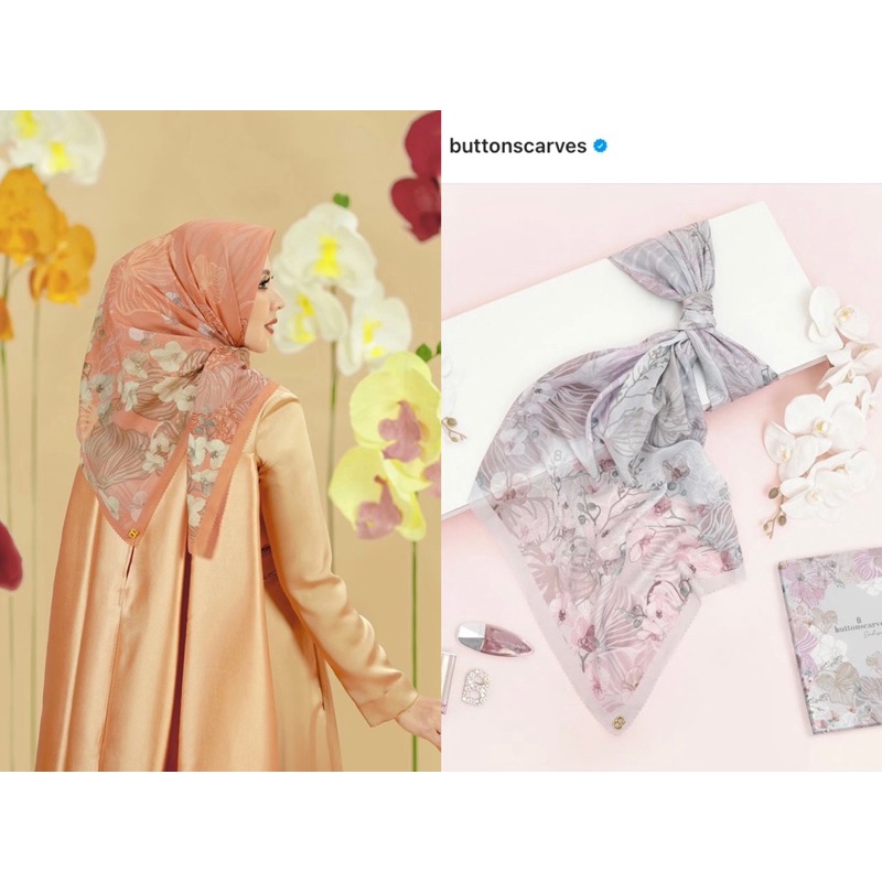 BUNDLING Buttonscarves x Sarah Sofyan Orchide Series Voal Square - Blaze Orange & Pearl
