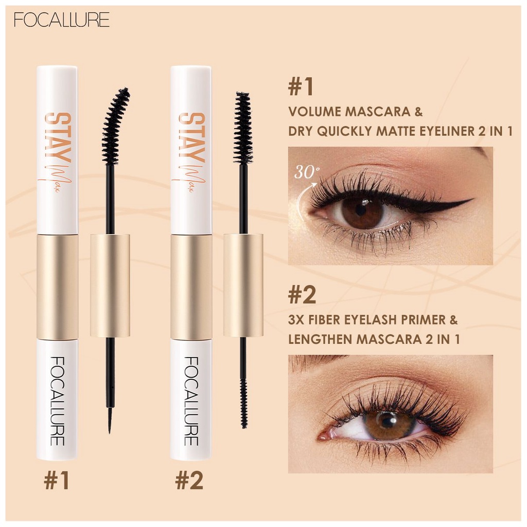 FOCALLURE 2 In 1 Waterproof Maskara &amp;Eyeliner fiber eyelash primer FA160